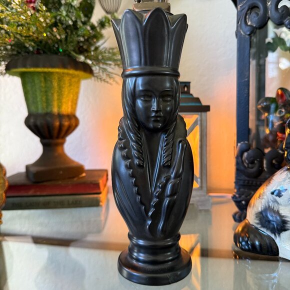 Tall Vintage Cigar Lighter Matt black & Brass Queen Chess Piece - Picture 1 of 16